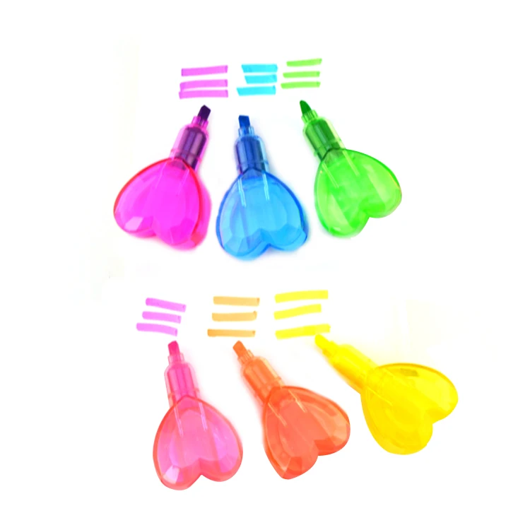 High quality Stock Heart shape multi colors promotional highlighter Watercolor Highlighter stylus Pens for school 5-In-1 wax highlighter