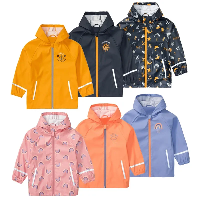2024 Hooded Waterproof Jacket Boy Sports Girls Raincoat Outdoor Kids Windbreaker Beach Children Outerwear Winter Baby Rain Coat