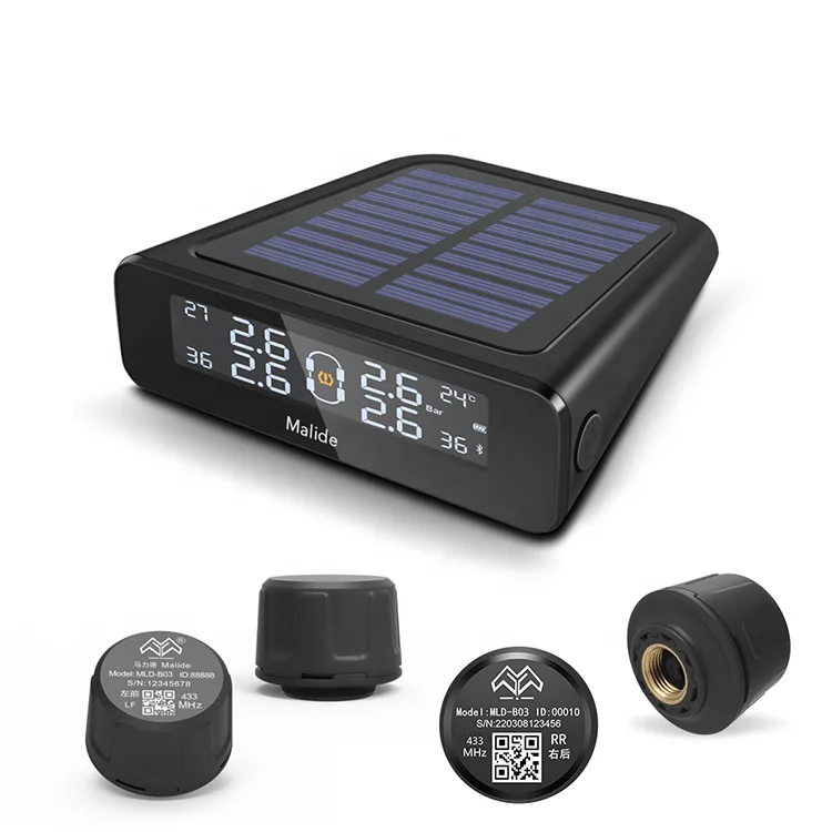 Car Alarm Solar TPMS Tyre Pressure Monitoring System With 4 External Sensors Easy Install TMPS