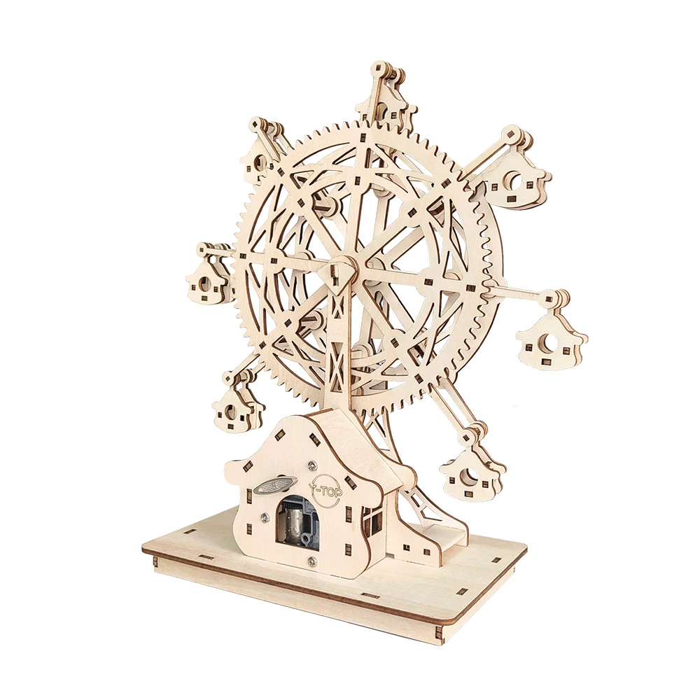 Wholesale 3d Puzzle Moving Music Box Wood Ferris Wheel DIY Creative Toy Handmade Model Mechanical Kits