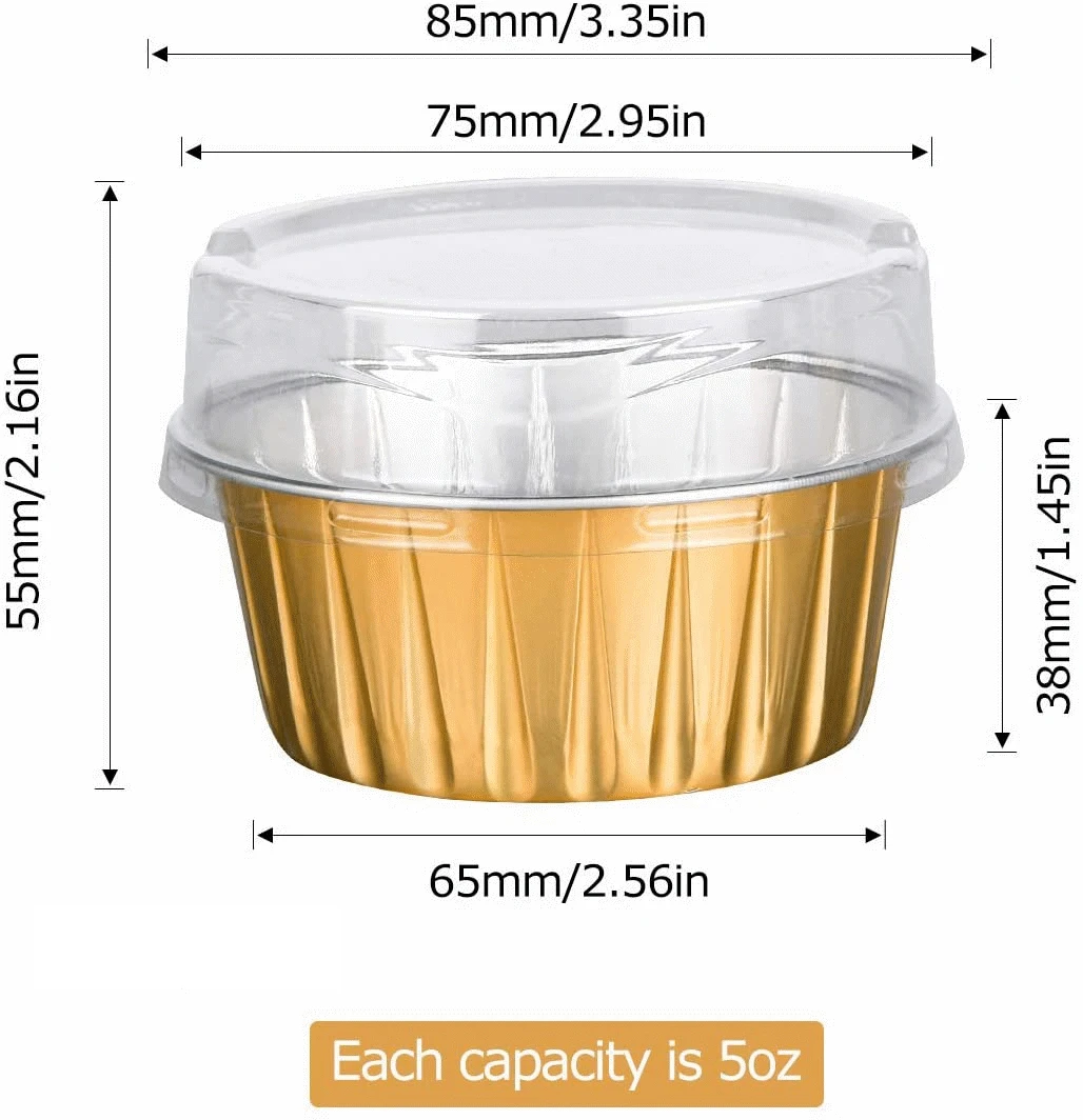 Creme Cheesecake Flan Cups Containers for Party Disposable Ramekins Gold Mini Aluminium Foil Baking Cups with Lids