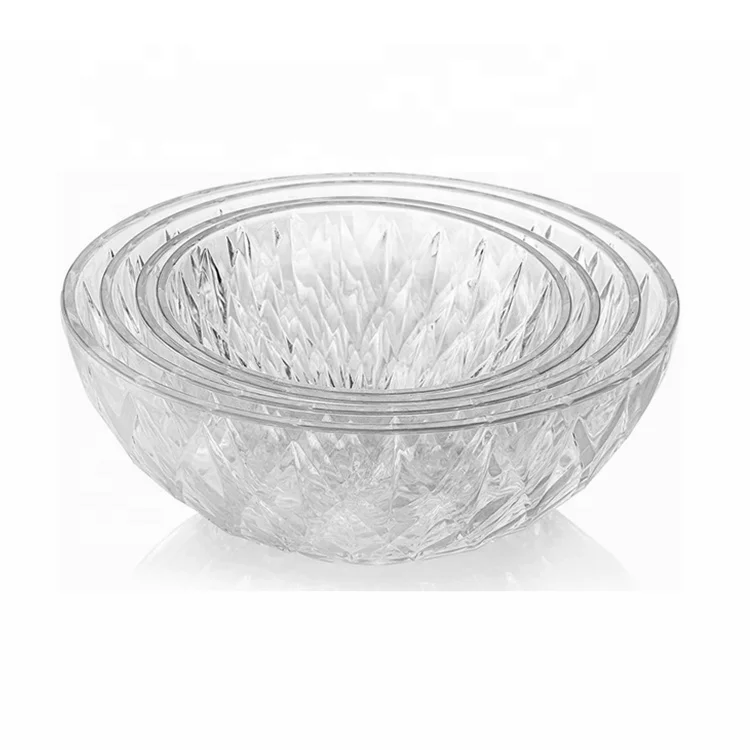Set of 4 BPA Free Clear Acrylic Mixing Serving Salad Bowls for Fruit Salad Popcorn Chips Dips Condiments Party Snack