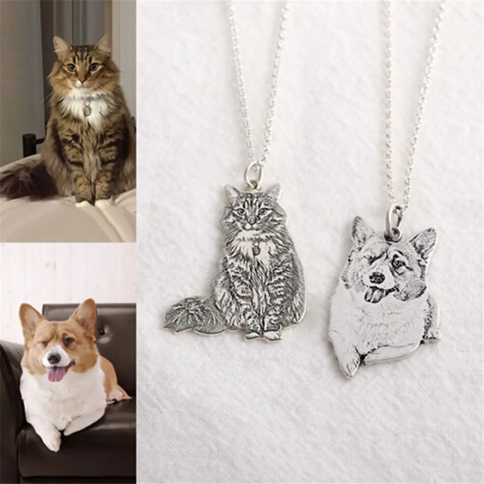 DIY Personalized Laser Stainless Steel Pet Photo Graffiti Carved Name Dog Tags Pendant Necklaces