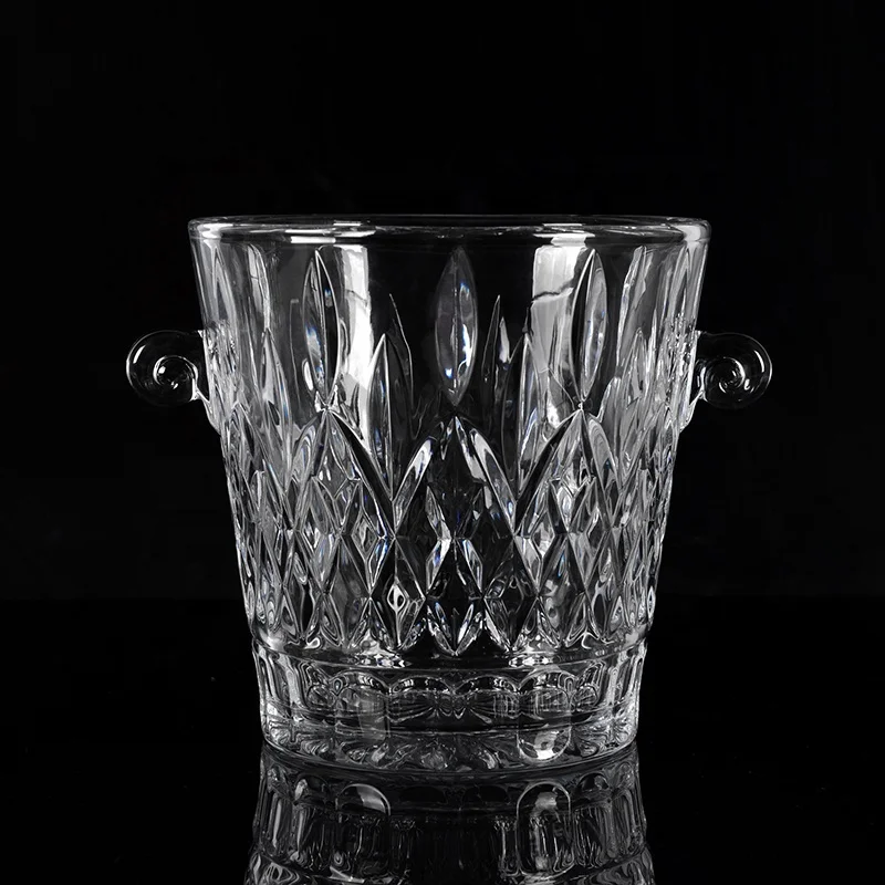 Clear Glass Beverage Wine Buckets & Cooler Ice Glass Wine Chillers & Buckets Designer Curved Glass Wine Bucket