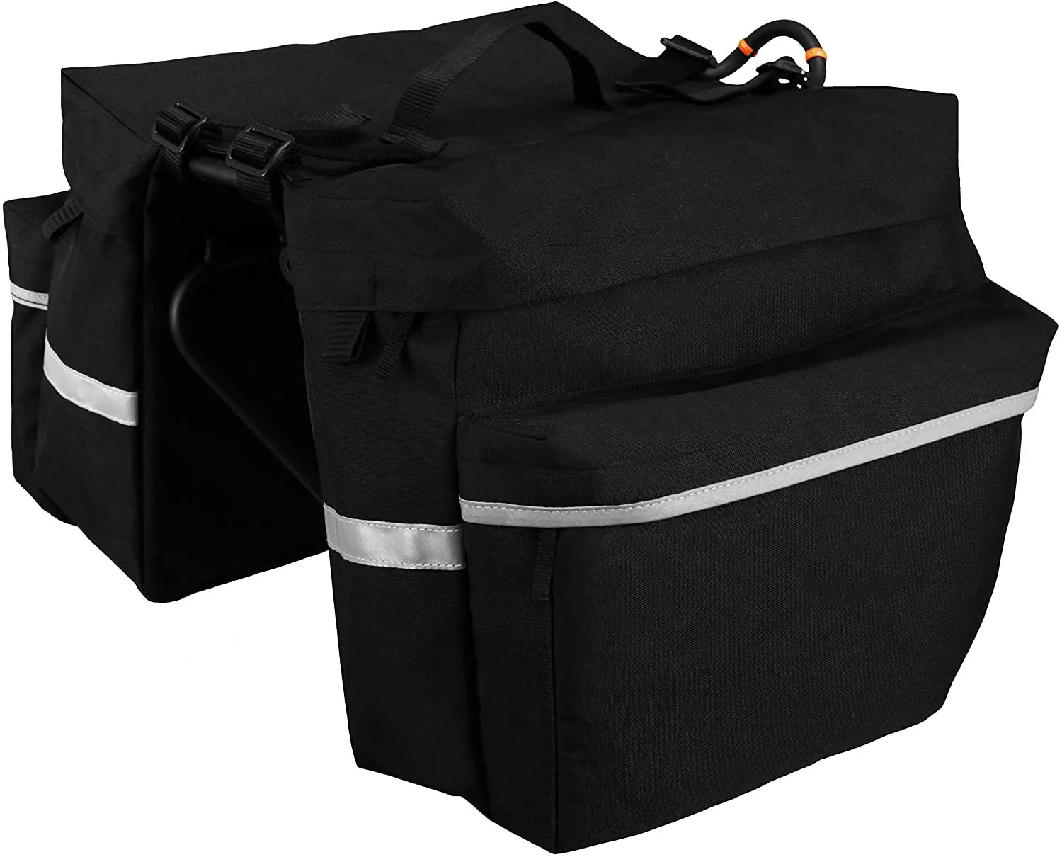 Bike Bag Bicycle Panniers with Adjustable Hooks Carrying Handle Reflective Trim and Large Zippered Pockets on the Top