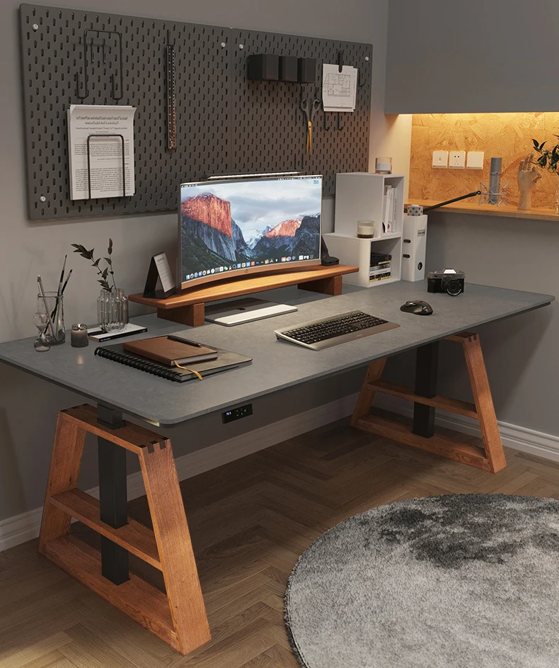 2023 Dynamic Modern Office A Shape Standing Table Wooden Leg Height Adjustable Desk