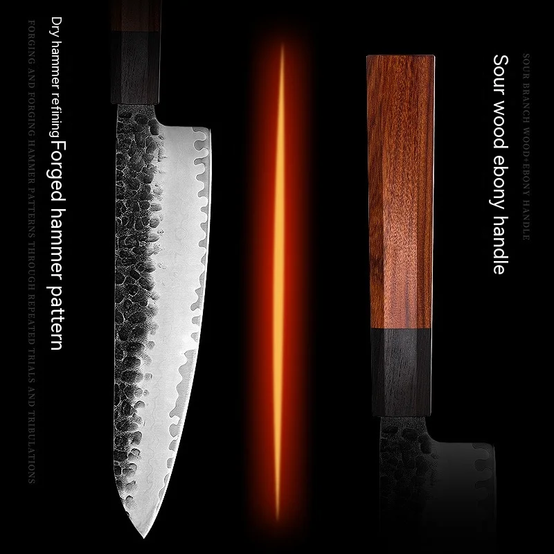 Octagon Wood Handle High Carbon 3 Layer 9Cr18mov Stainless Steel Kitchen Chef Knife