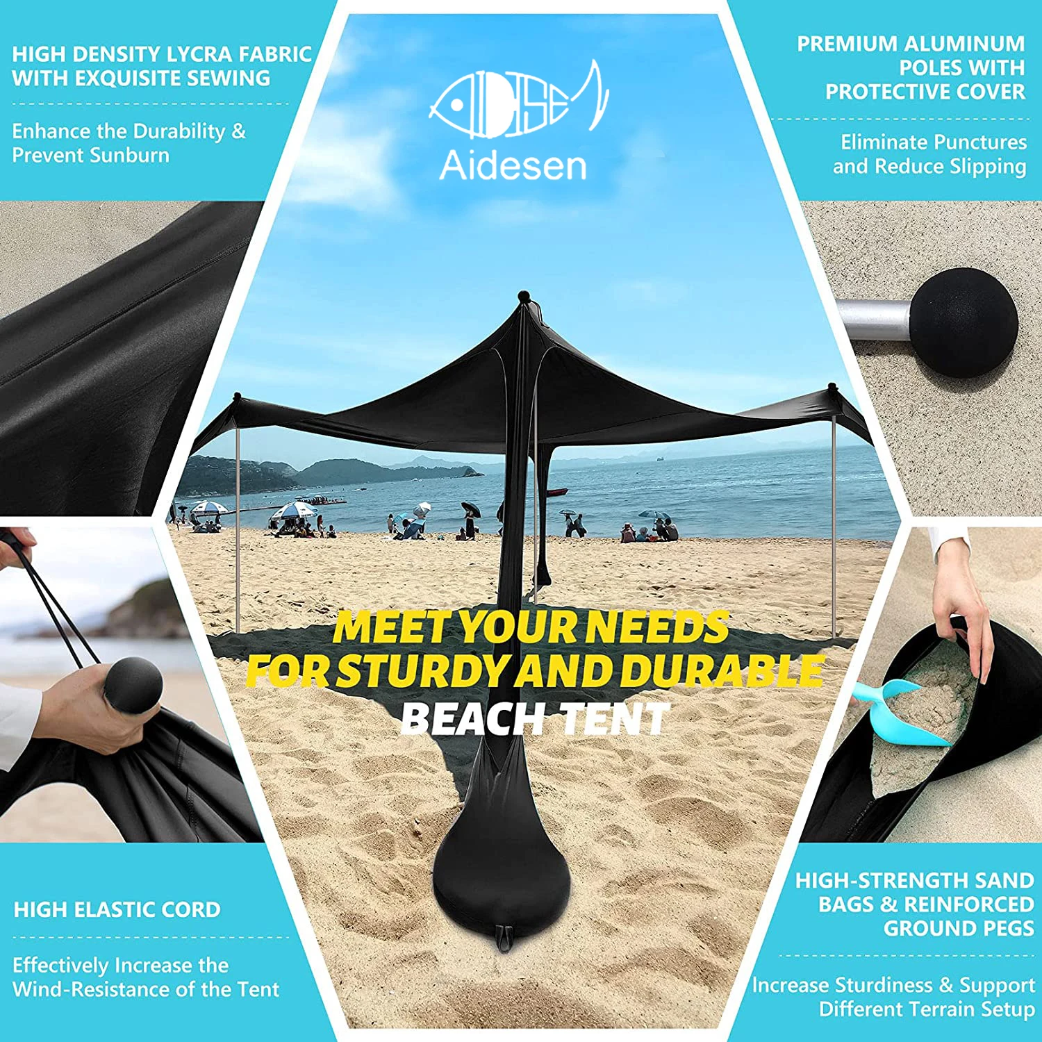 Easy Pop Up Anti-Wind Sun Beach Tent Lycra Material Shade Canopy With Carry Bag Convenient For Outdoor