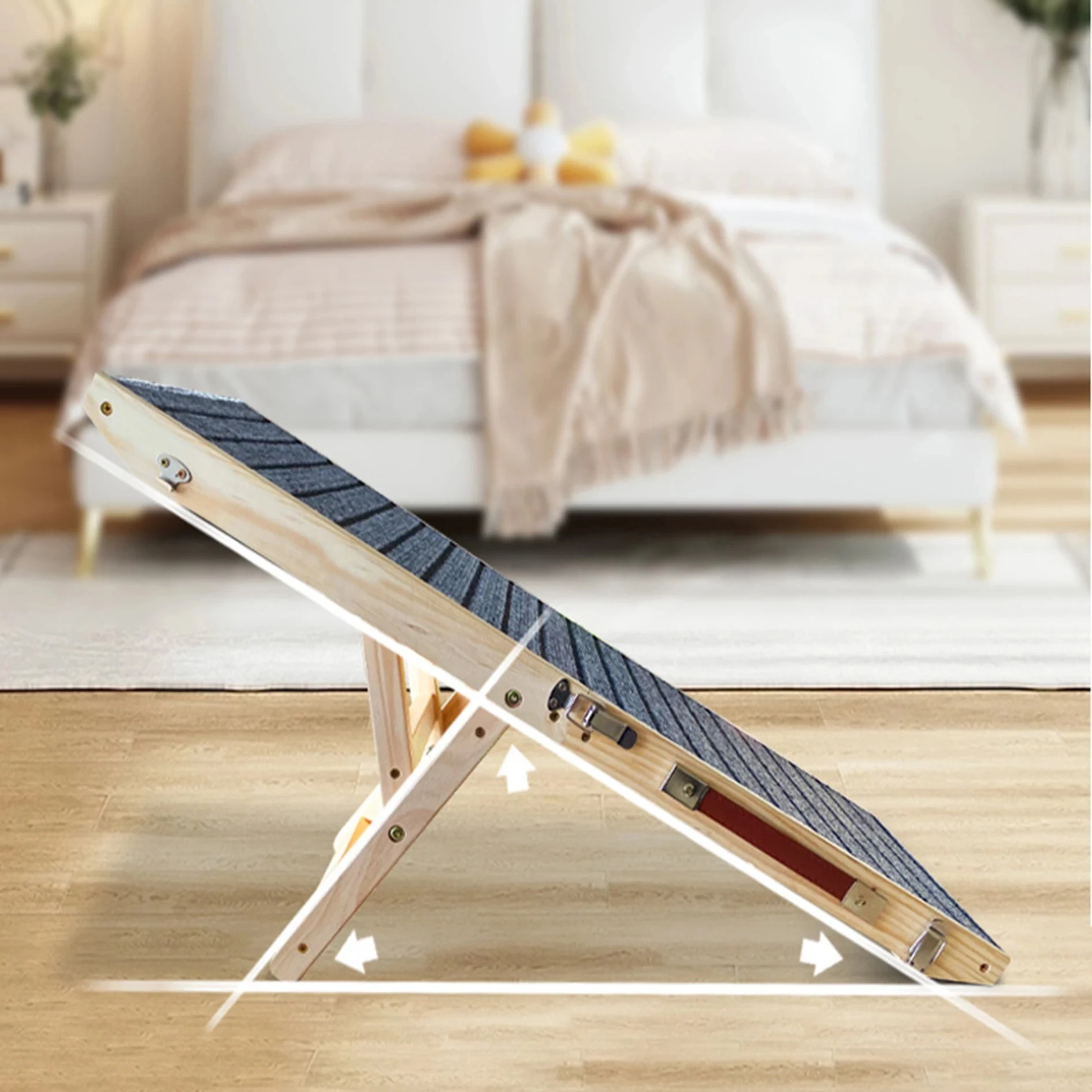 Wooden Folding Dog Ramp for Bed Non-Slip Adjustable Dog Ramp Travel Dog Ramp