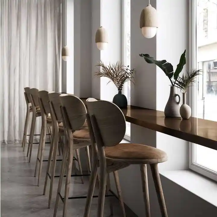 New Style Bentwood Grey Linen Upholstery Panel Furniture Living Room Swivel Bar Stool