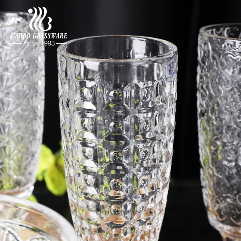 Classic Vintage transparent engraved white red wine champagne glass cups long stem goblet stemware for European country