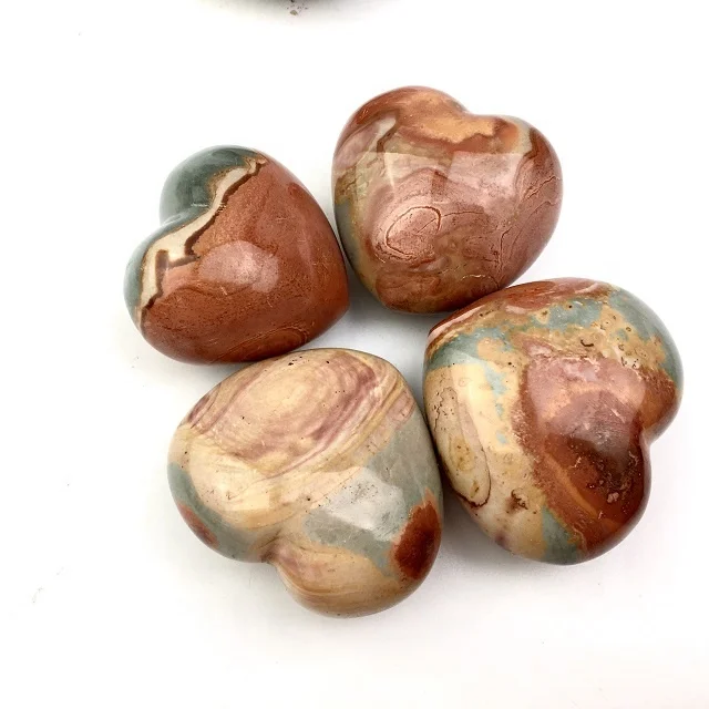 
Wholesale crystals healing stones quartz polychrome ocean jade stone heart shaped stone for reiki 