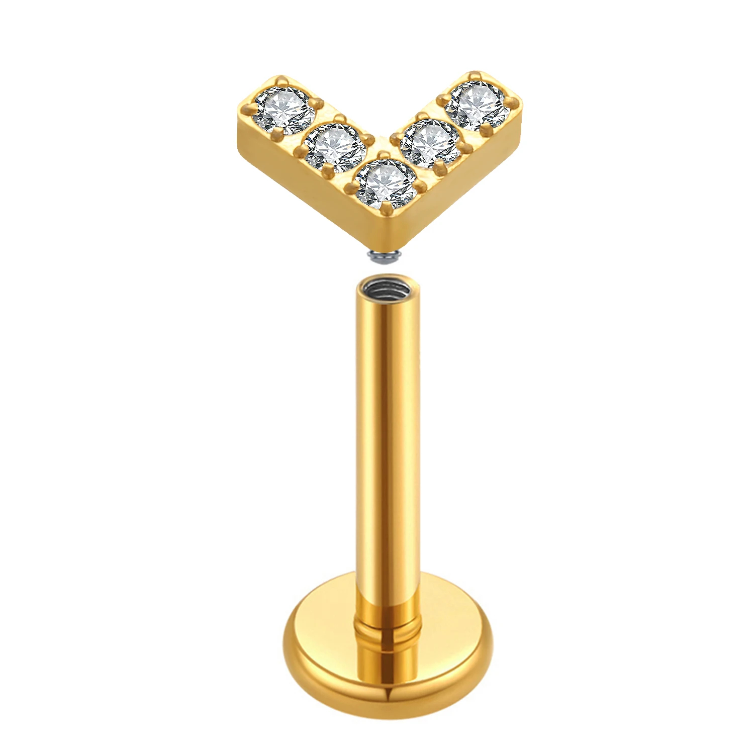 ASTM F136 24K Gold labret Luxury Nose Ring internally threaded labret Earring stud Belly Piercing labret Jewelry for women