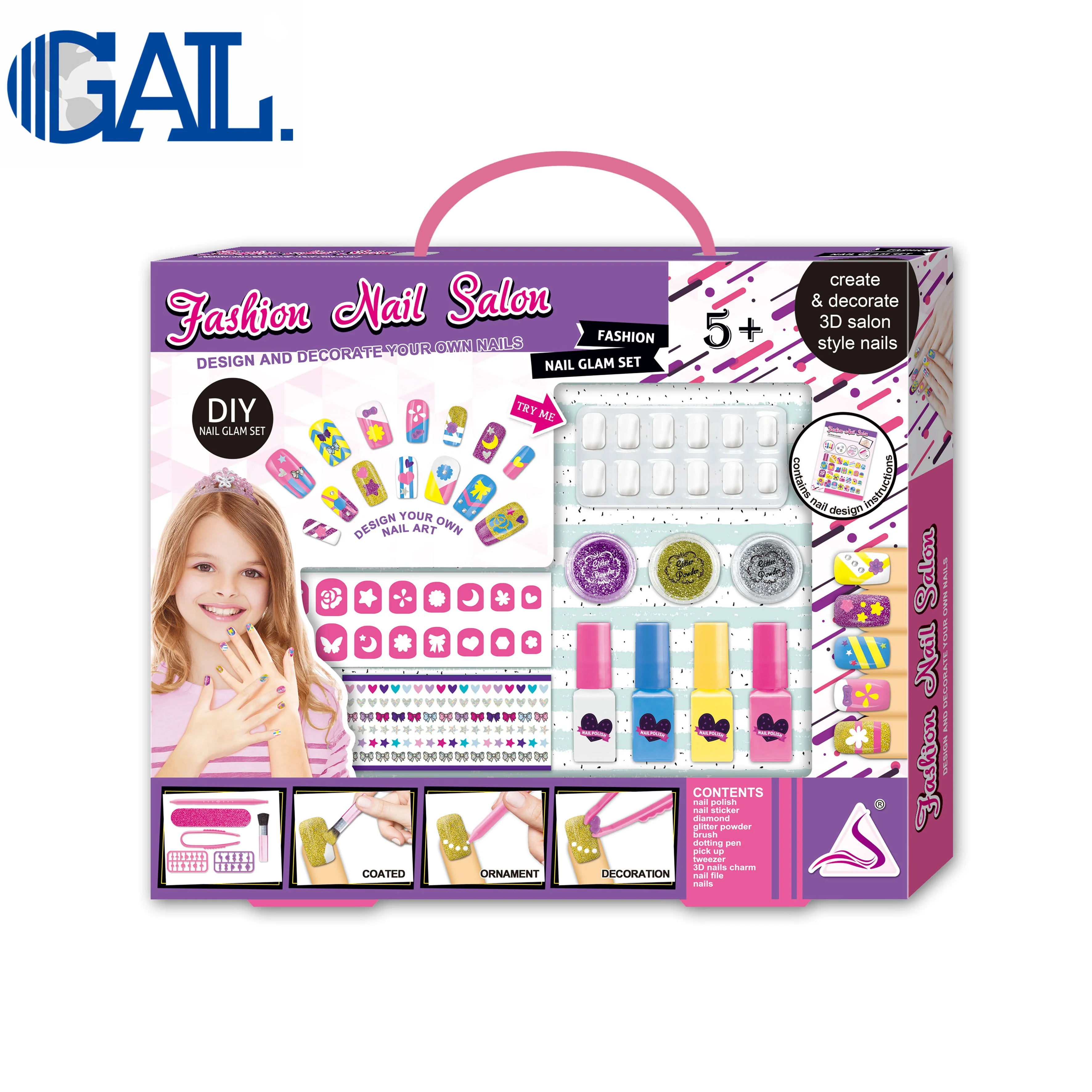 New kids fashion nail salon girl enjoying cosmetic case nail polish make up set