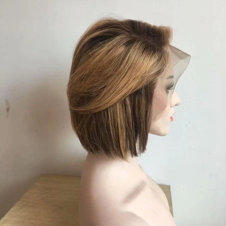 
High Quality No Chemical Kosher Wigs Short Bob Human Virgin Hair Ombre Color Lace Front Wig 