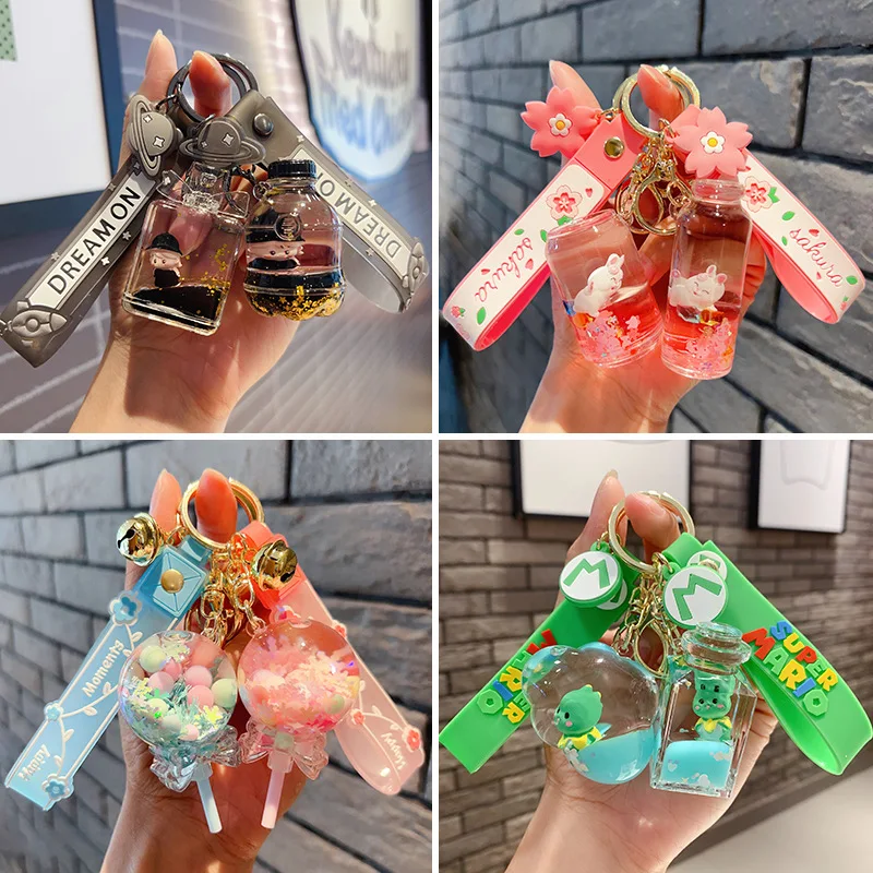 YWMX Cartoon Toy Astronaut Oil Drifting Bottle Keychain Car Pendant Marine Animal Keychain Ring  Gift Wholesale