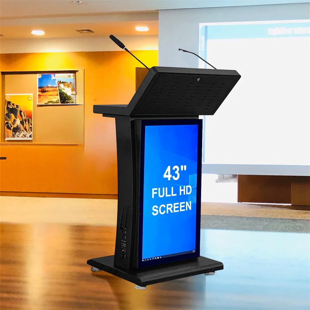 Touch Screen Multimedia Table Android LCD Smart Digital Podium Kiosk with Interactive Mic & Computer for Conferences