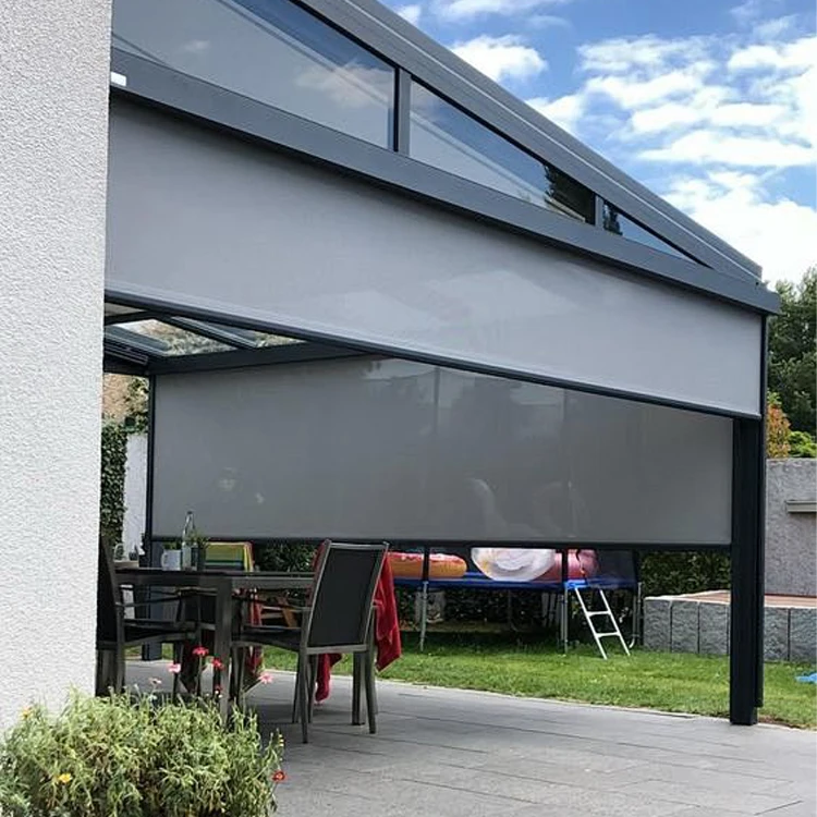 Recycle Automatic Shades Outdoor Motorized Retractable Patio Dual Vinyl Blind Screen Outdoor Zip Track Rolling Blinds
