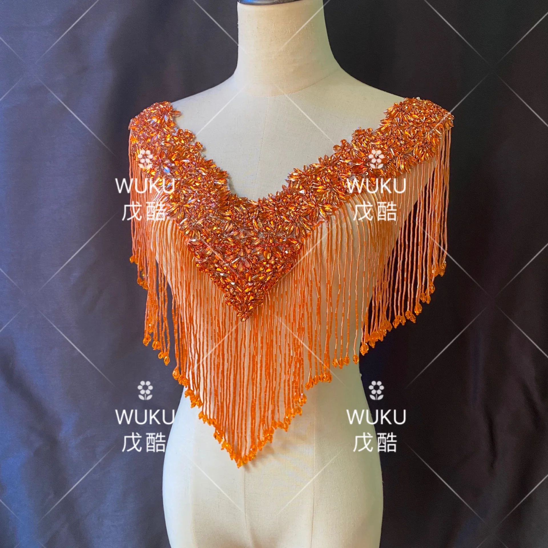 2022 блестящий хрустальный Болеро wuku с бахромой в оранжевом