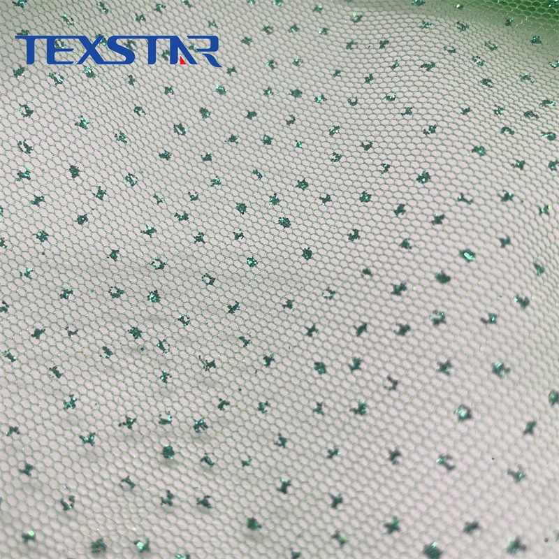 Shiny Polyester Tulle with Glitters Mesh Fabric for Wedding Dress