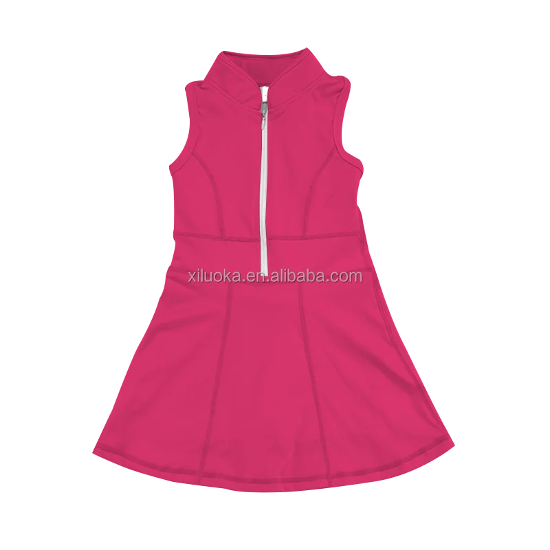 Hot Pink Active Zipper Baby Girls Tennis Golf Dress With Shorts