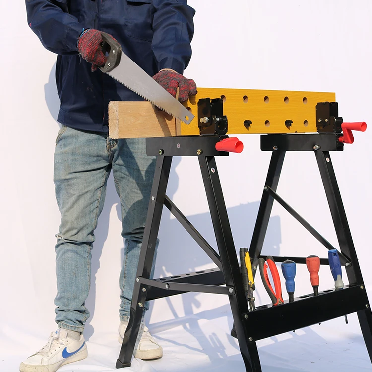 Multifunction Adjustable height Easy foldable sawhorse Workbench for Indoor Outdoor