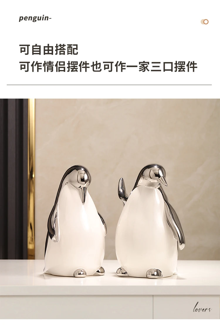 Ceramic Ornament gold Penguin Living Room Gift Accessory Table Decor Kid Creative Penguin family luxury decor products for gift