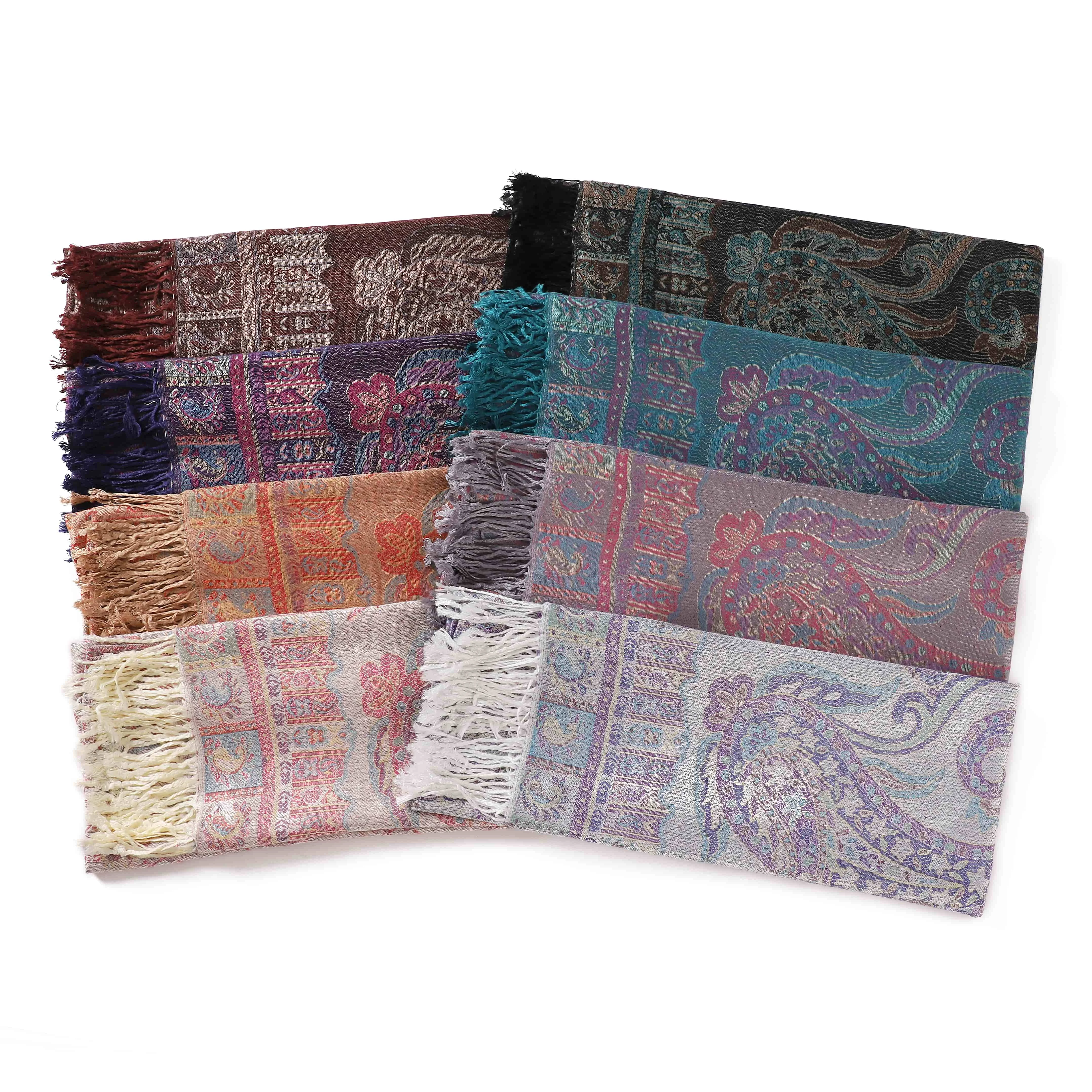New Wholesale Soft Elegant Luxury Womens Scarf Jacquard Paisley Pattern Stole Wrap Warm Hijab Pashmina Shawls With Tassel