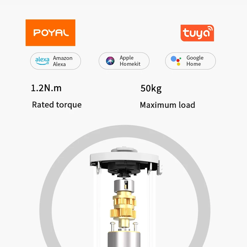 POYAL Curtain Motor with Aluminum Alloy Tracks Splicing Rails Motorized Curtains Smart Home Products Window Opener