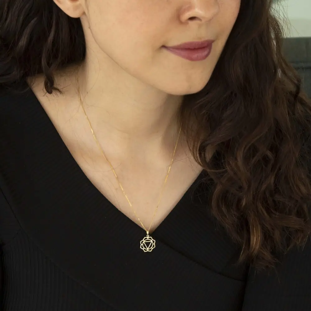 Dainty chakra pendant choker necklace 18k gold plated Hollow Energy jewelry Tarnish free waterproof stainless steel necklace