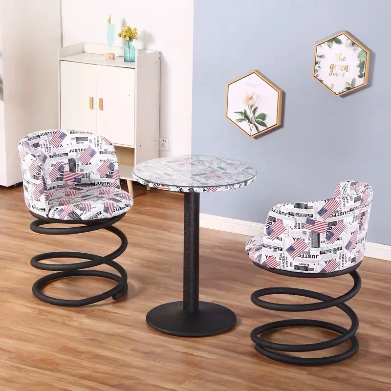 New unique spring back chair iron art bar chair cafe table and chair three-piece sets