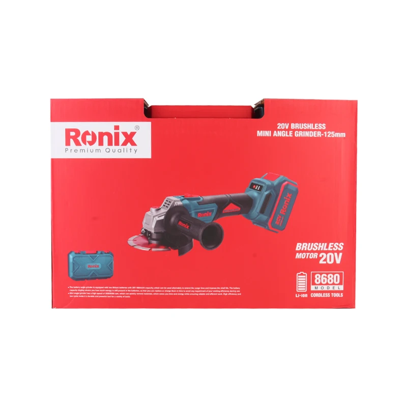 Ronix 8680 Модель Бесщеточный портативный мини-перезаряжаемый 125 мм беспроводной электрический угловой шлифовальный станок Электроинструмент 20 В литиевые батареи