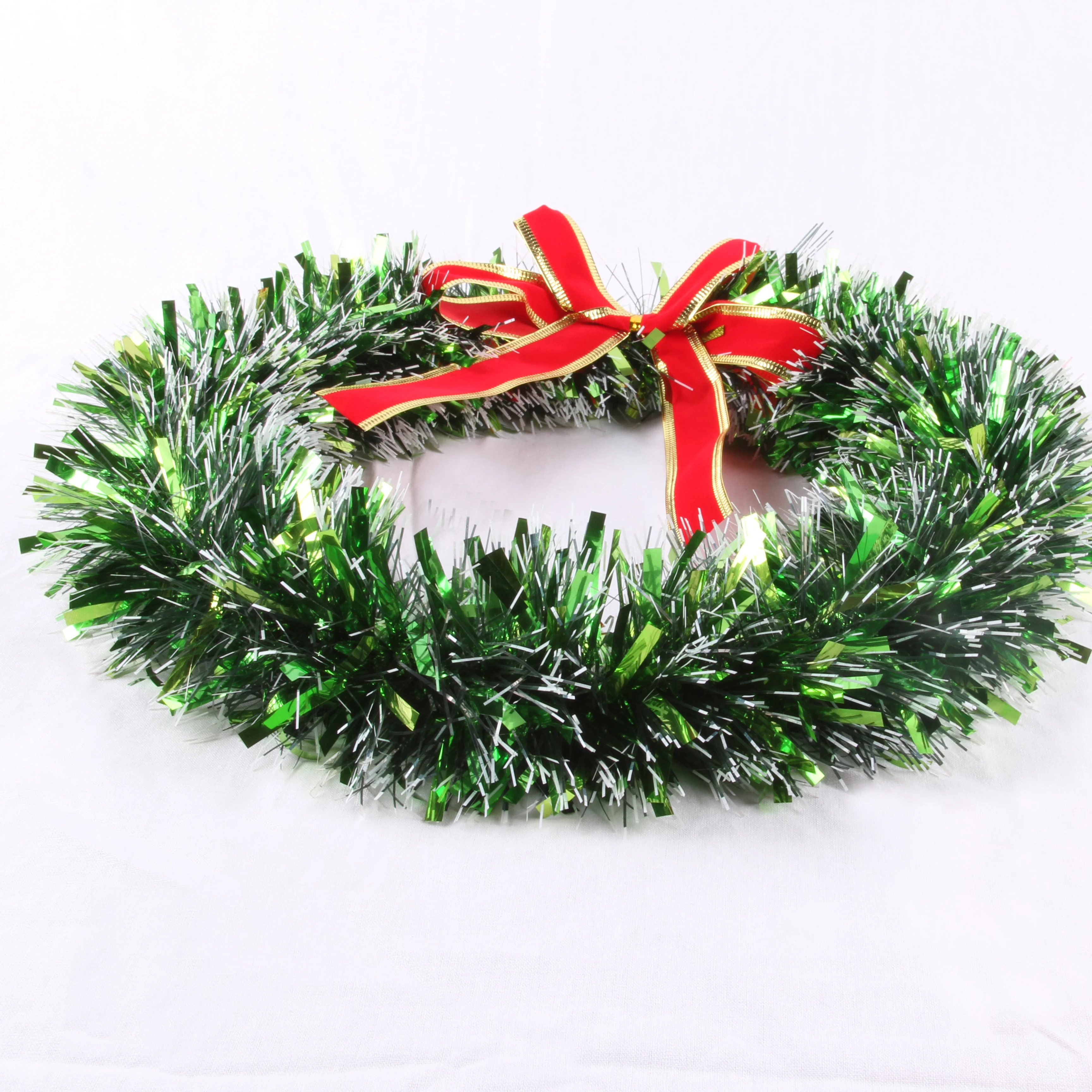 Artificial Retro bowknot red ribbon and red bell christmas wreath decorative