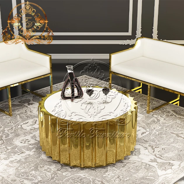 Living Room Round Sun Flower Shape Golden Side White Top Luxury Modern Nordic Coffee Table