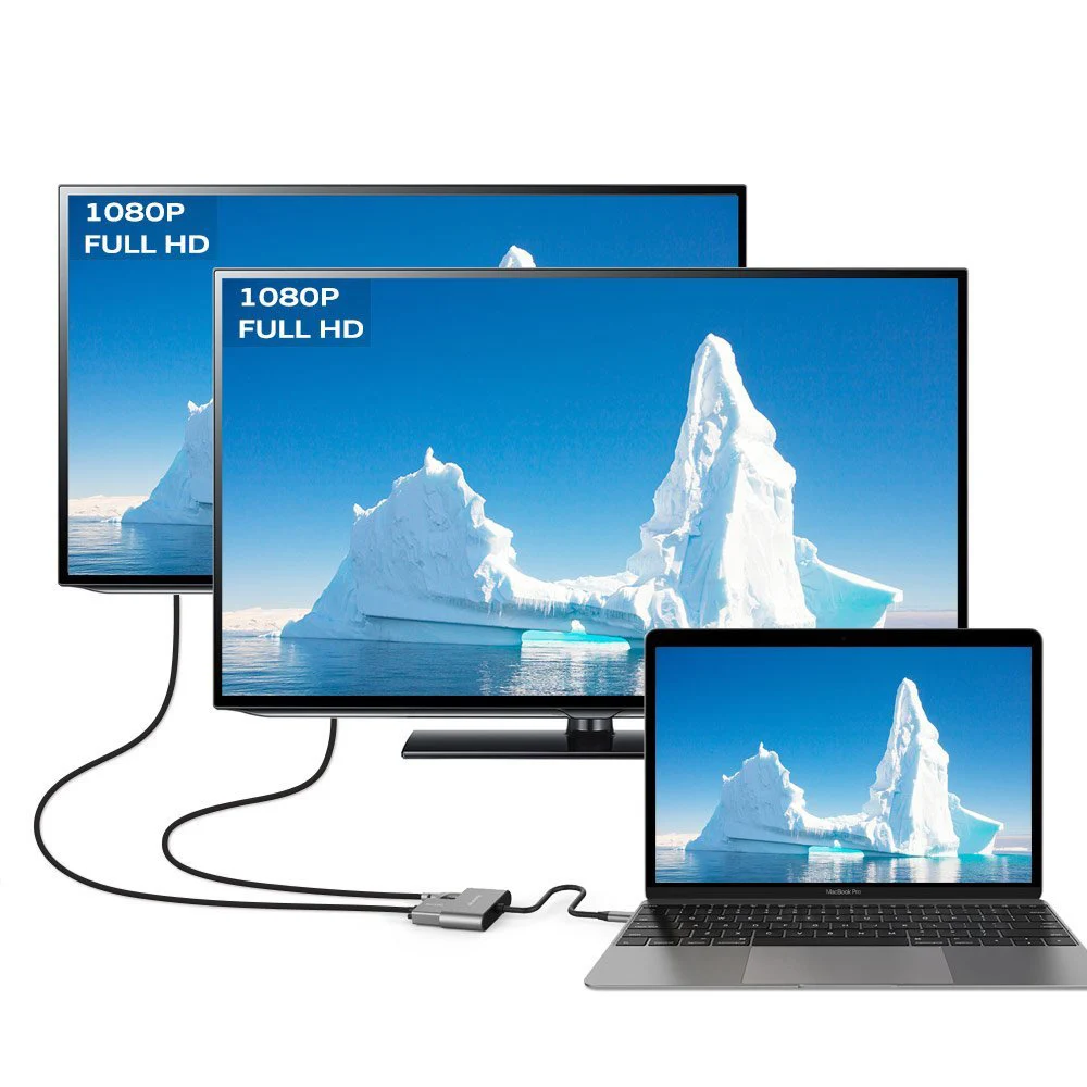 Forida 2 in 1 mini USB HUB ,USB-C to HDMI VGA Adapter support dual HD display for Laptop