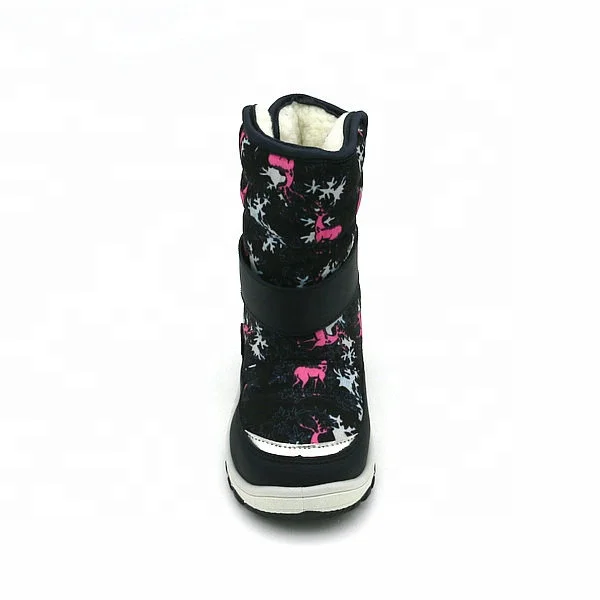 Wholesale Fashion Padded Nylon Sika Deer Printed Upper Girl Kids Winter Boots
