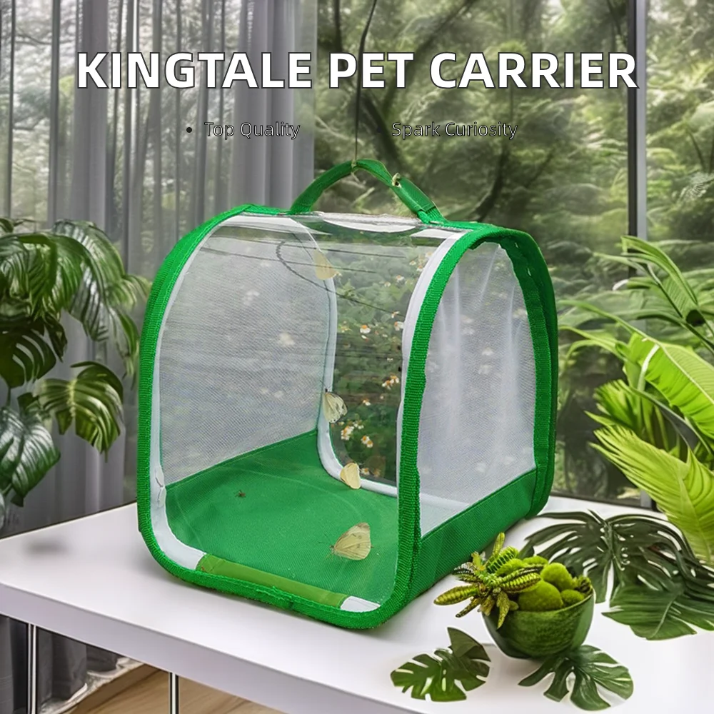 Kingtale Transparent Floral Pattern Pet Carrier Bag 360-Degree Protective Butterfly Cage for Insects Reptiles Pet Furniture