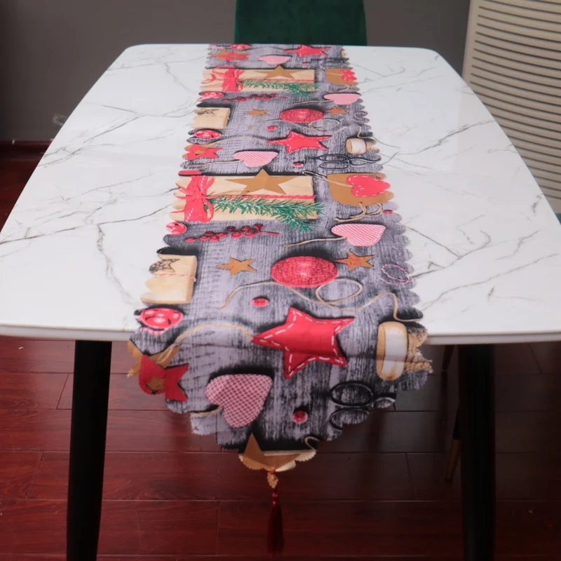 Polyester fabric printing Christmas table runner design macrame table runner for home decoration