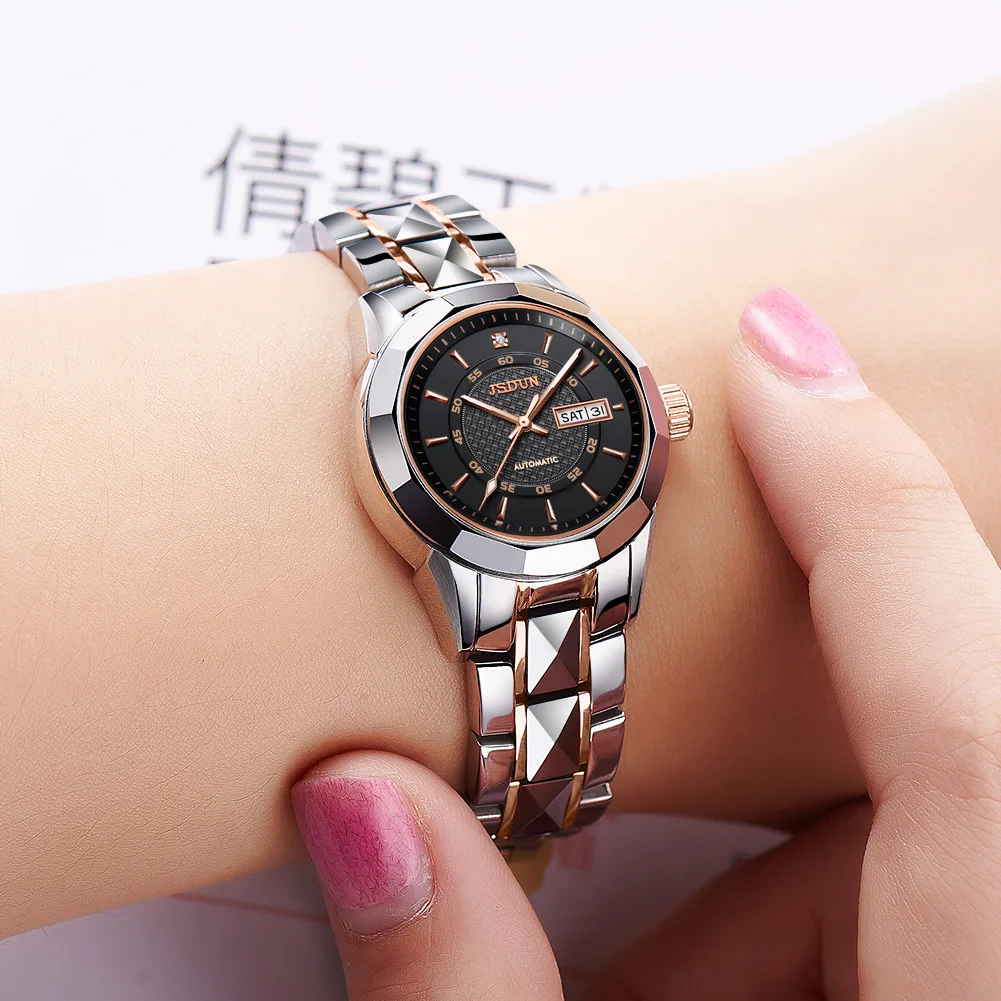 2020 JSDUN OEM Luxury Lady Automatic Stainless Steel Waterproof Auto Date Watches  Mechanical Women Wristwatches