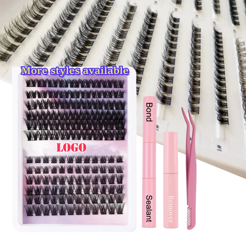 Private Label Russian Volume Reusable Waterproof Lash Faux Mink Thin Band Diy Segmented Custom Cluster Lashes