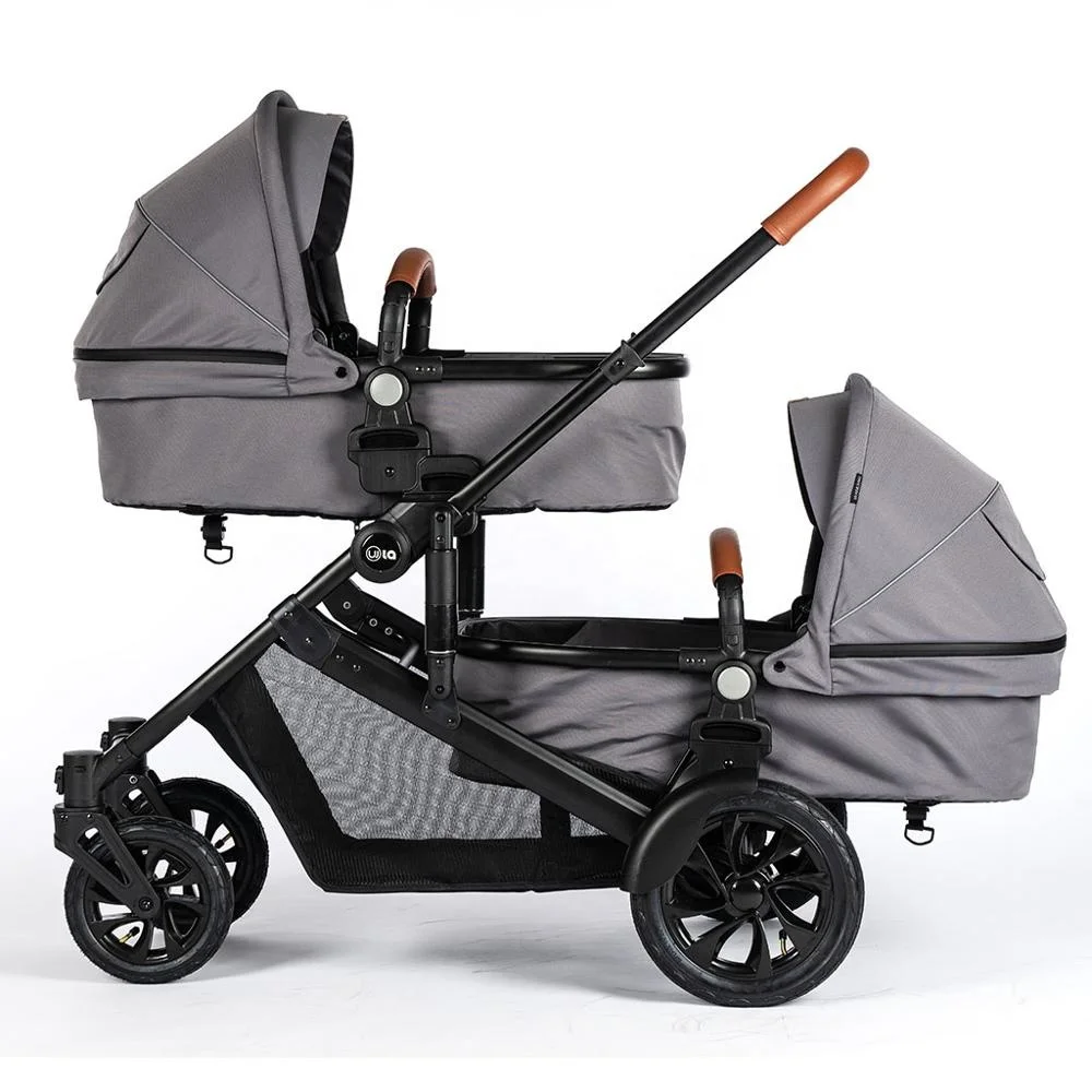 Manufacturer wholesale Luxury Twins Stroller 3 in 1 High landscape Aluminum Frame Folding Double Pram Two Baskets Baby Carriage