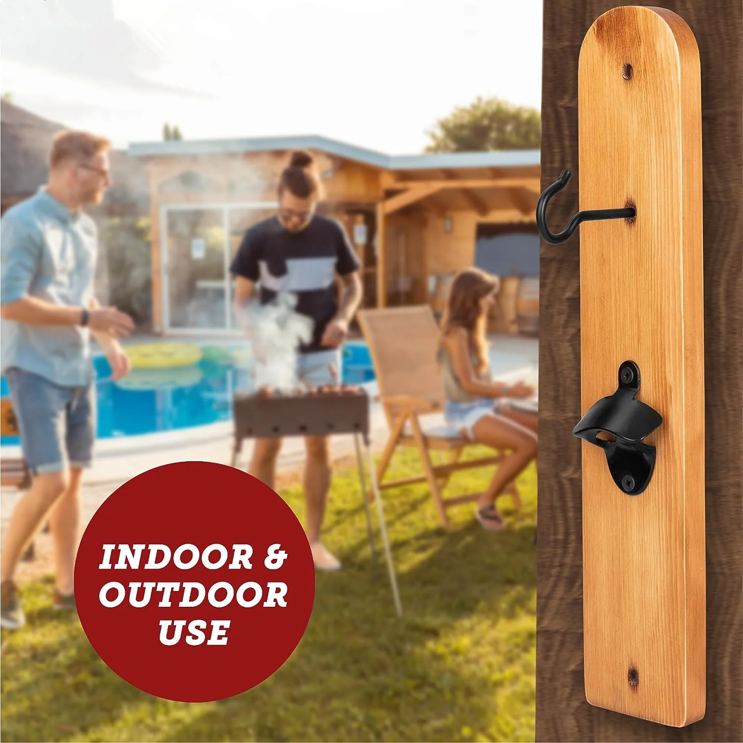 Wooden Hook and Ring Toss Game with Bottle Opener,Bar Ring Game on a String