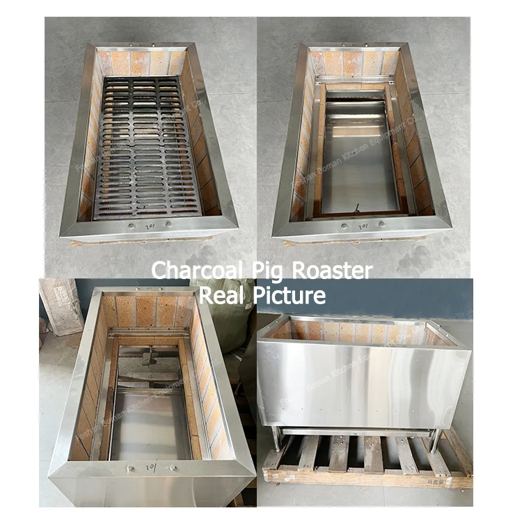 commercial traditional stainless steel horizontal charcoal manual roasting lamb oven pig roaster