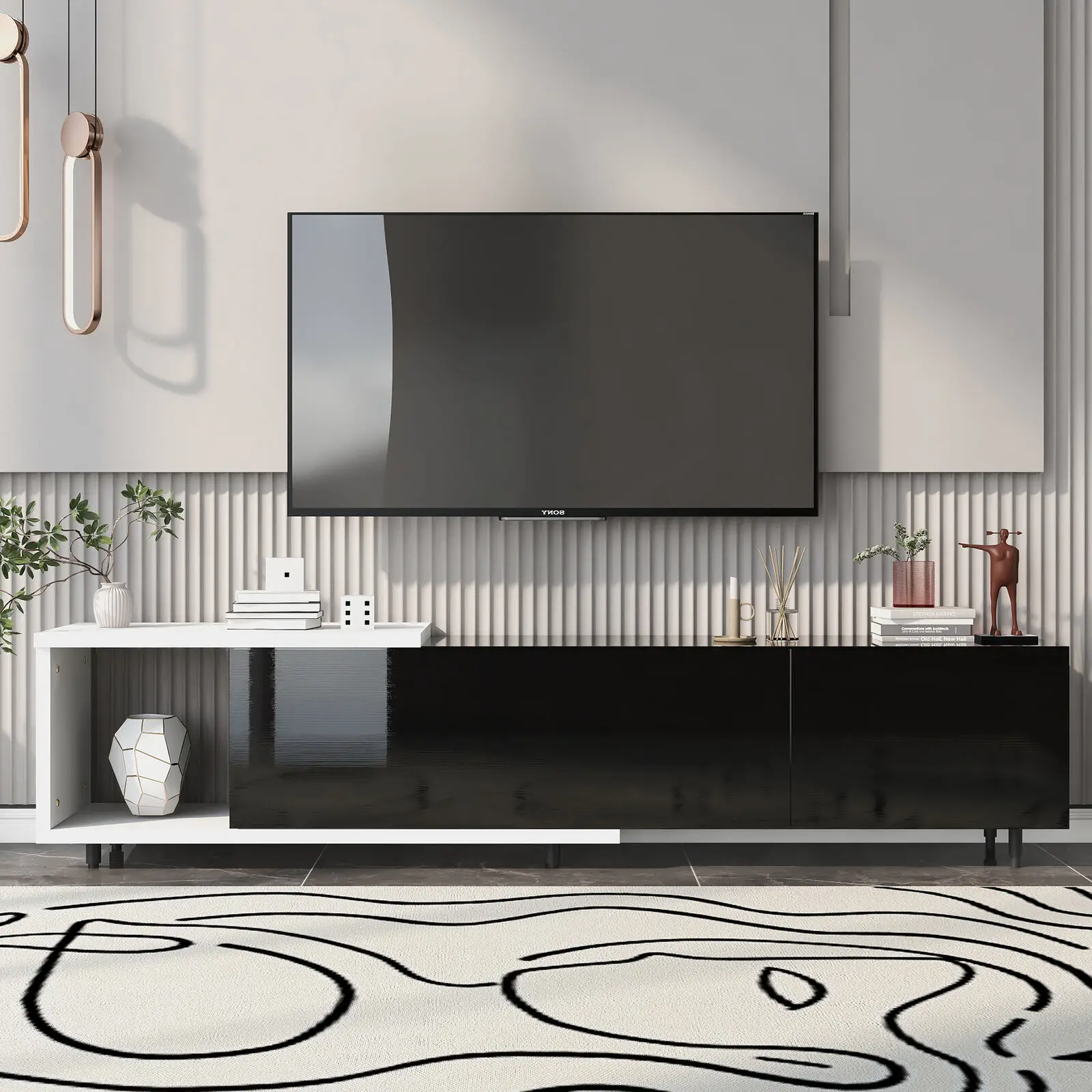 TV Stand for TVs up to 80' Modern Entertainment Center with Storage Cabinet