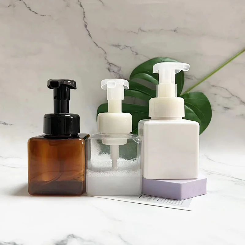 New Amber White Clear PTEG Foaming Hand Soap Bottles 250ml 450ml 500ml 600ml Facial Cleanser Plastic Foam Pump Bottle with Brush