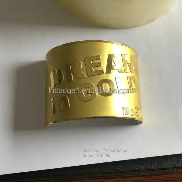 custom metal logo aluminum metal perfume bottle label sticker,curved matte gold color metal badge