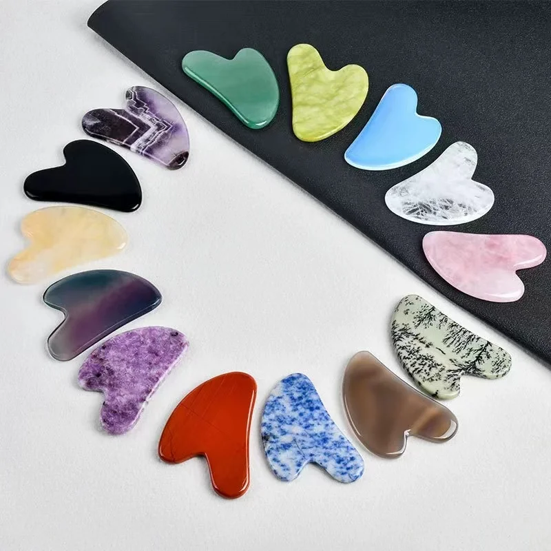 Natural jade heart shape board tiger eye facial guasha stone yellow crystal gua sha gift factory