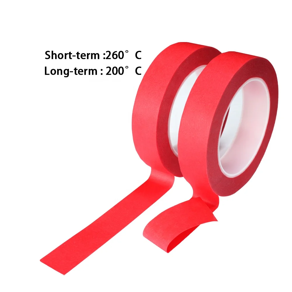 2- Recyclable High Temperature Resistant Spray Paint Masking Red Crepe Paper and PET Base With Silicone Glue Self Adhesive Tape
