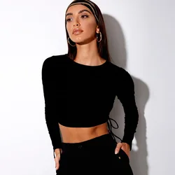 Женская футболка, укороченный топ, осенне-зимние колготки на шнуровке с длинным рукавом, Клубные рубашки с принтом зебры, женские укороченные топы