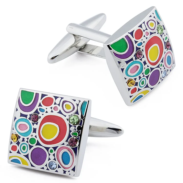 Enamel Cufflinks or Tie Clips Silver Plated Copper Alloy Party Gift for Men Hot Sale Multi Color Custom Cuff Links Enamel Oil